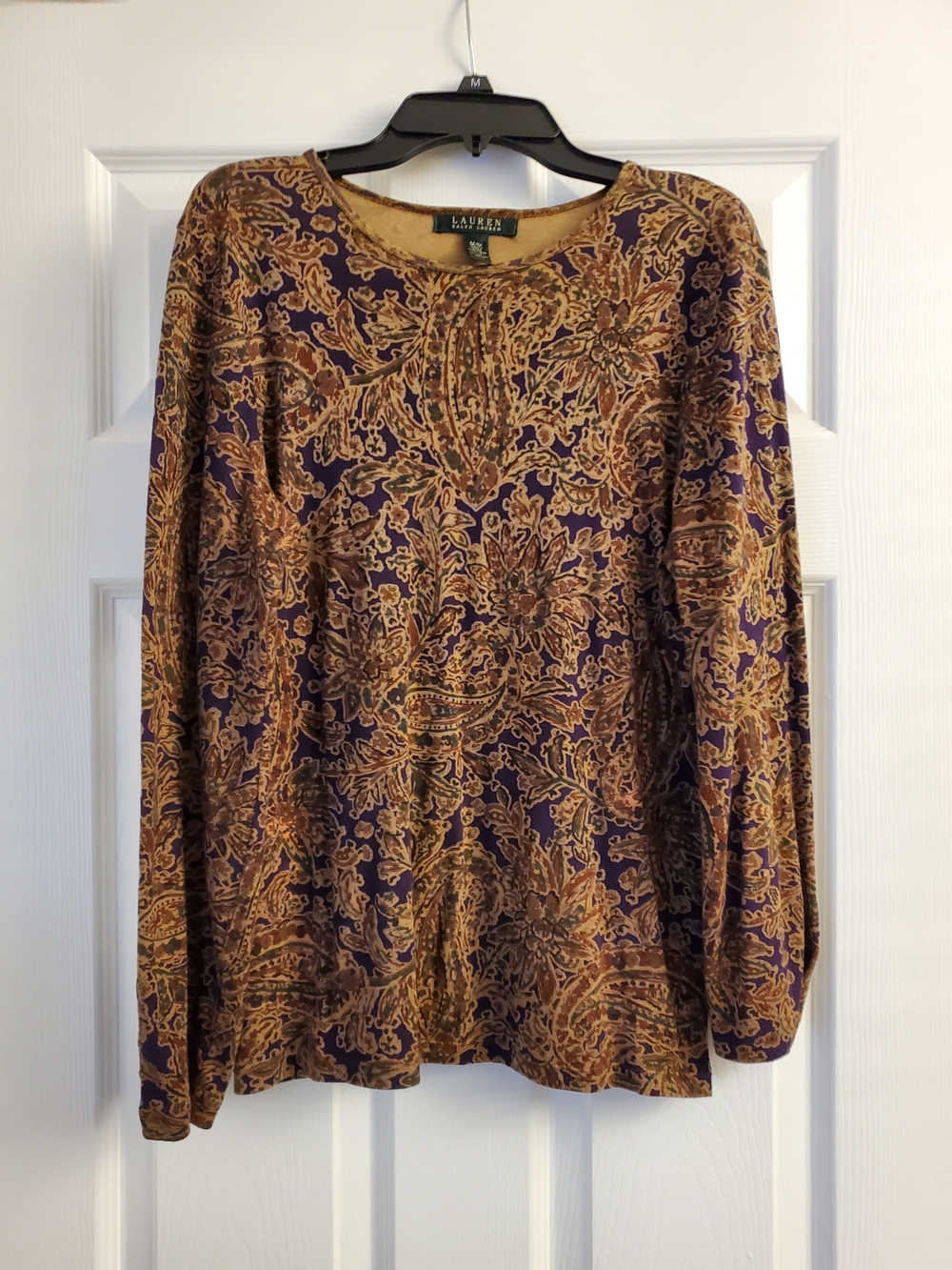 Lauren Ralph Lauren Purple & Brown Paisley Long-Sleeve Top M